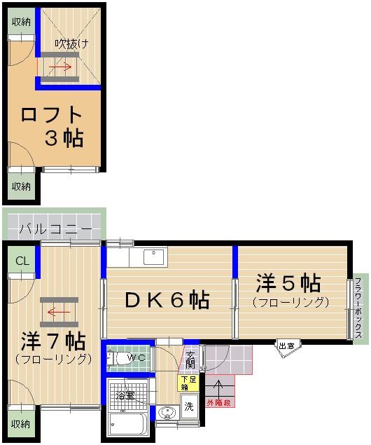 【間取り図】間取図（２ＤＫ＋ロフト）